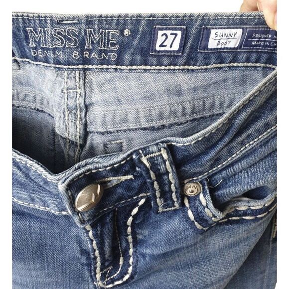 Miss Me Women's Denim Jeans Size 27 Sunny Bootcut Thick Stitch Distressed - Picture 5 of 6
